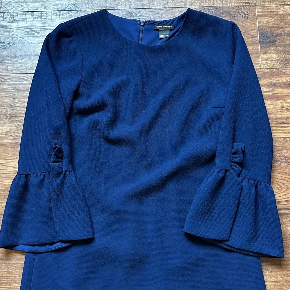 Club Monaco Women's 3/4 Ruffle Sleeve Blouson Dress Royal Blue Size 4 - Picture 4 of 11